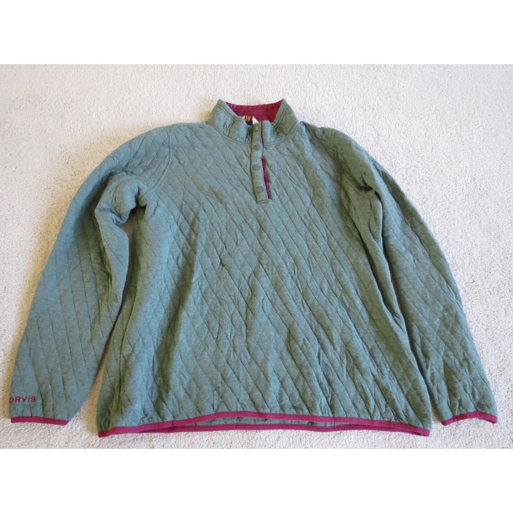 Women's Orvis Quilted Jacket Sweatshirt Gray Pink Size XL